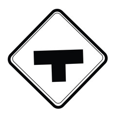 Traffic warning sign ahead there is a T-junction, isolated on white background.highway.