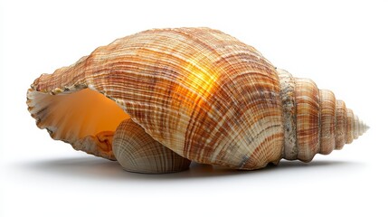 Obraz premium Illuminated seashell with warm light inside, isolated on white.