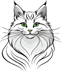 Siberian cat line vector illustration white background