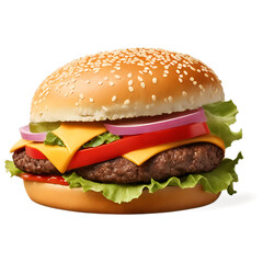 Juicy Hamburger Isolated on Transparent Background