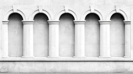 White wall with elegant arches and columns featuring classic architectural design and texture patterns