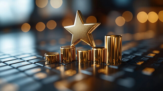 Several gold bar columns of varying height, with a gold star on columns