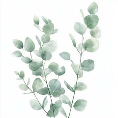 Delicate green eucalyptus leaves arranged gracefully on a light background