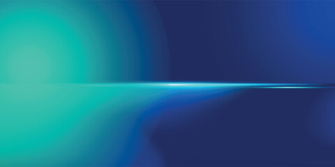 Blue-green gradient studio room, abstract background pattern, walls and floor reflect neon lights, dark tones and feel speed of digital technology connected blue-