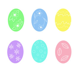 Colorful different Easter eggs with a pattern, hand-drawn, isolated on a white background, doodle, vector. Decorative festive element for decoration, design, Easter greeting card, greetings