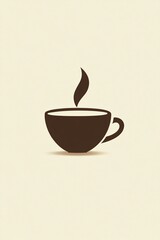 Obraz premium A minimalist illustration of a steaming cup of coffee made with smooth vector lines. The cup is placed centrally on a light beige background. The color scheme uses earthy browns and creamy whites.