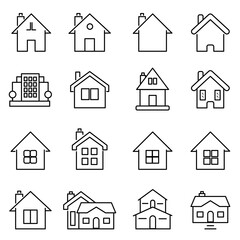 Set of outline home line icons isolated on a white background House icons sign
