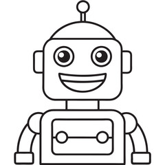 A cartoon drawing of a robot with eyes and a smile on it 