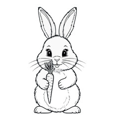 Rabbit Eating Carrot Clip Art Black on a Transparent Background
