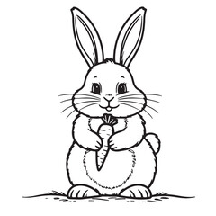 Rabbit Eating Carrot Clip Art Black on a Transparent Background
