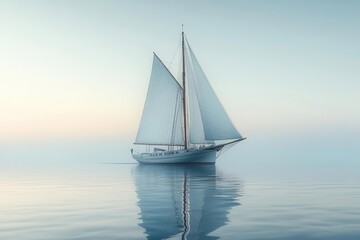 Fototapeta premium sailboat elegantly gliding across a white background capturing the essence of freedom on the open water highlighted by soft shadows and reflections ideal for nauticalthemed designs