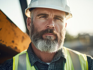 Construction worker portrait job site professional image outdoor close-up