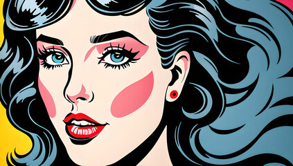 Fototapeta premium Girl illustration drawing pop art, portrait of a beautiful woman.generative ai