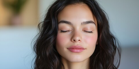 Naklejka premium A beautiful millennial woman, with long hair and beautiful skin