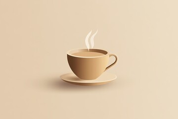 Obraz premium A minimalist illustration of a steaming cup of coffee made with smooth vector lines. The cup is placed centrally on a light beige background. The color scheme uses earthy browns and creamy whites.