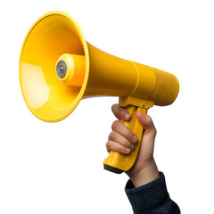 Marketing or advertisement holding a megaphone isolated on a transparent background