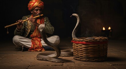 Snake Charmer Plays Flute Enchanting Cobras