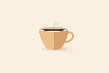 Obraz premium A minimalist illustration of a steaming cup of coffee made with smooth vector lines. The cup is placed centrally on a light beige background. The color scheme uses earthy browns and creamy whites.