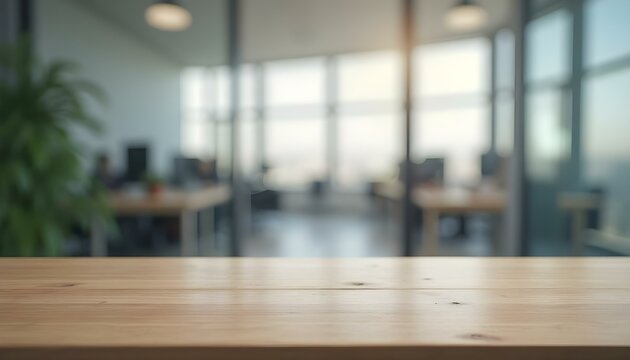 Fondo de oficina desenfocado con mesa en primer plano