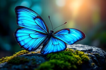 Radiant Blue Butterfly in a Rainforest Setting