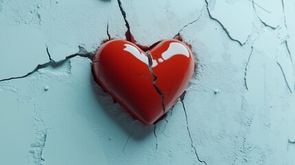 A cracked heartbreaking through the wall, symbolizing broken love and emotional pain.