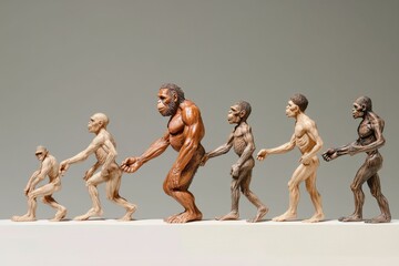 Human evolution figurines, chronological progression.