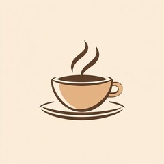 Obraz premium A minimalist illustration of a steaming cup of coffee made with smooth vector lines. The cup is placed centrally on a light beige background. The color scheme uses earthy browns and creamy whites.