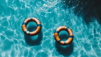 Naklejka premium Two lifesavers swimming in the pool.