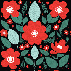 colorful hand draw blooming flowers pattern