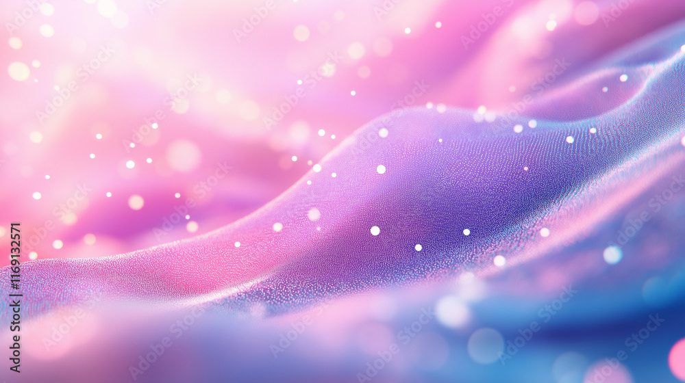 Poster A holographic mesh grid with floating data points in pastel colors. The design is light and futuristic, with an abstract, clean look