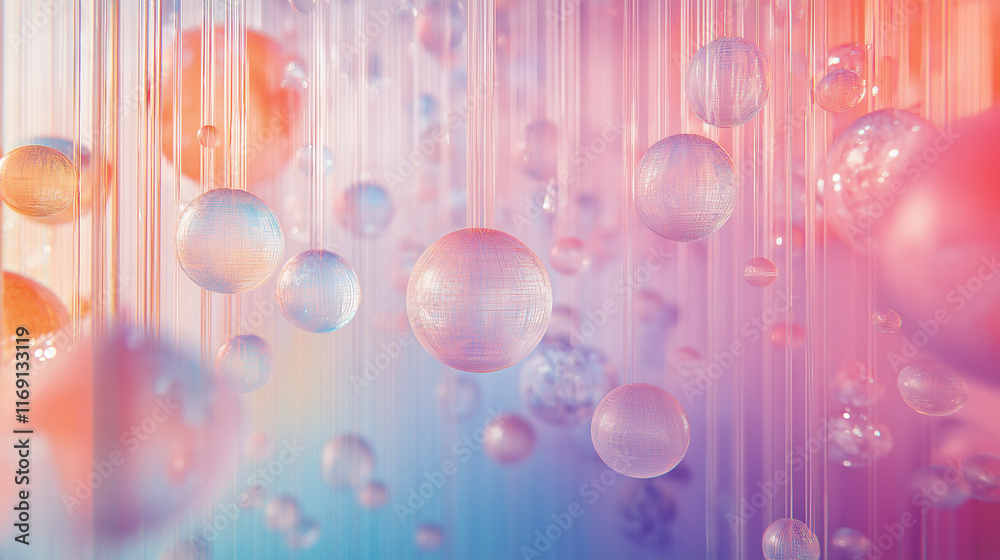 Poster A holographic mesh grid with floating data points in pastel colors. The design is light and futuristic, with an abstract, clean look