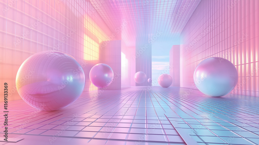 Leinwandbilder Abstract holographic data mesh in pastel tones. A clean and futuristic background ideal for digital branding and tech-inspired visuals