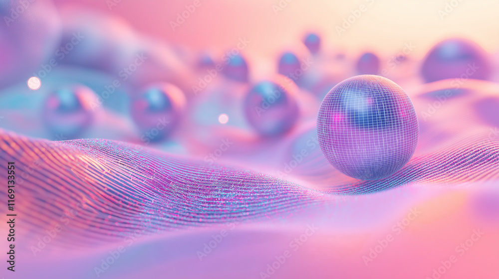 Poster Abstract holographic data mesh in pastel tones. A clean and futuristic background ideal for digital branding and tech-inspired visuals