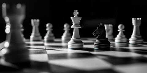 Chessboard pieces arranged in a checkmate scenario symbolising business strategy