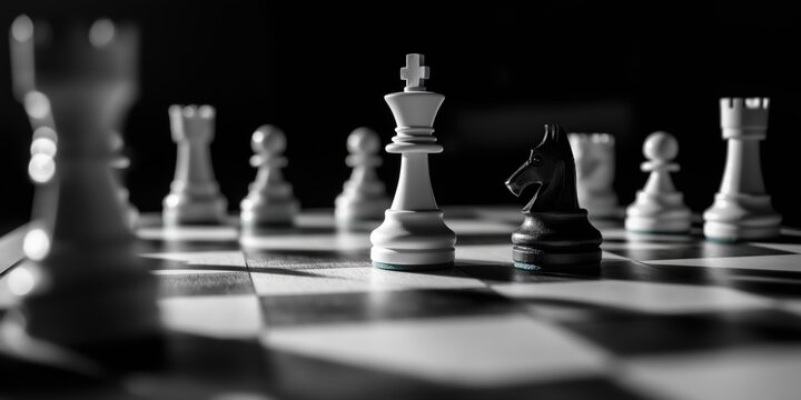 Chessboard pieces arranged in a checkmate scenario symbolising business strategy