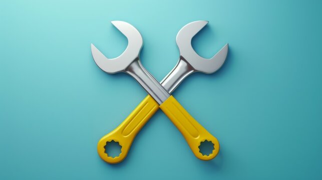 Two crossed wrenches on a bright background. Suitable for illustrating articles on repairs, tools and maintenance.