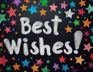 best wishes text new year handwritten greetings on a blackboard chalkboard hand written chalk writing colorful stars hand drawn drawing best wishes!