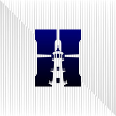 Lighthouse logo. lighthouse combined with initial letter H logo