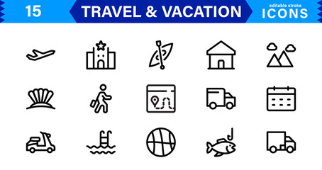 Minimal Travel & Vacation Icons Pack, Modern, Perfect for Airlines, Maps, Adventure, Tourism, Holidays, and Websites