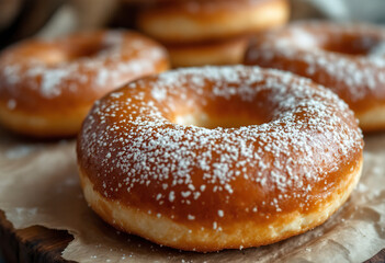 A close-up view of a baked doughnut