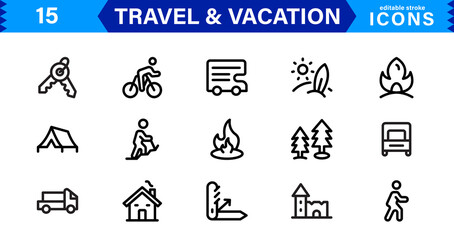 Minimal Travel & Vacation Icons Pack, Modern, Perfect for Airlines, Maps, Adventure, Tourism, Holidays, and Websites