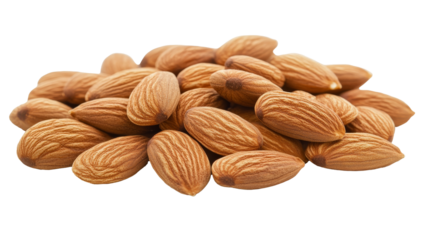 Healthy raw almonds arranged in a neat pile