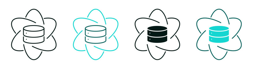 Data Science icon. Atom around of server. Technology symbol for web, website or mobile app. Simple style logo isolated on white background. Modern illustration. Editable vector stroke.