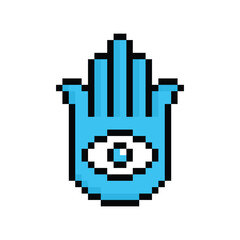 Fototapeta premium pixel hamsa hand icon vector pixel art spirituality eye for 8 bit game
