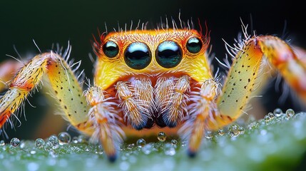 Close-up view of a colorful spider highlighting intricate details and vibrant features in nature