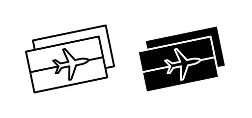Air tickets icons in black and white colors