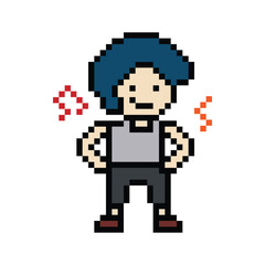 Fototapeta premium Cute cartoon pixel character cute man exercises training aerobic dance lifestyle music decoration life style 8 bit male boy dance with music game 8bit fitness isolated PNG vector.