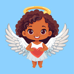 Cartoon Amur African american angel. Flat vector illustration. Cute little angel. Children's illustration. Saint valentin