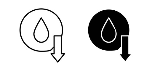 Crude oil barrel price falling down icons in black and white colors