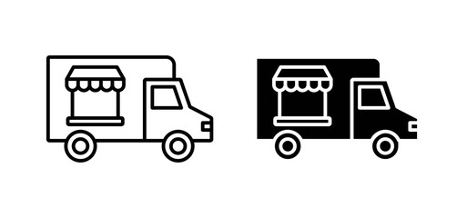 Food truck icons in black and white colors